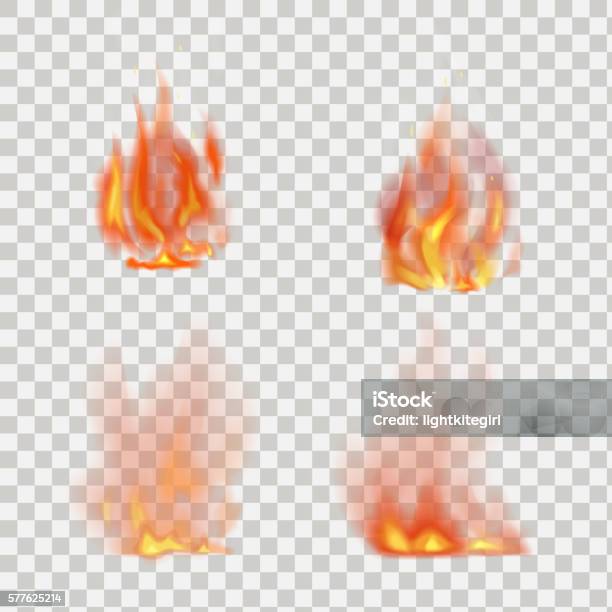 Realistic Fire Flames Vector On Transparent Background Stock Illustration - Download Image Now