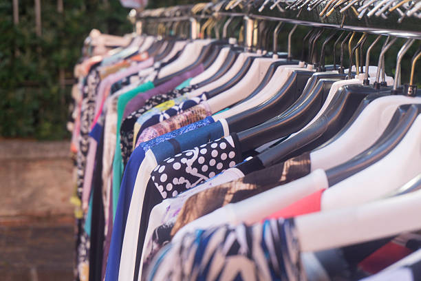 istock Vintage clothes at a market 577625762