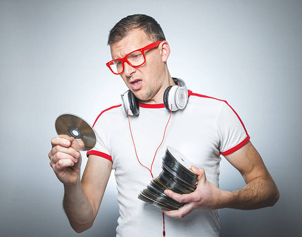 Funny dj with cds stock photo