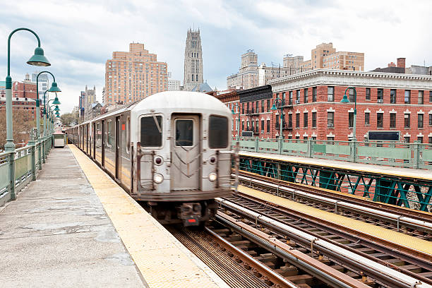 istock Train Approaching  Elevated Subway Station in Harlem, New York 577633254