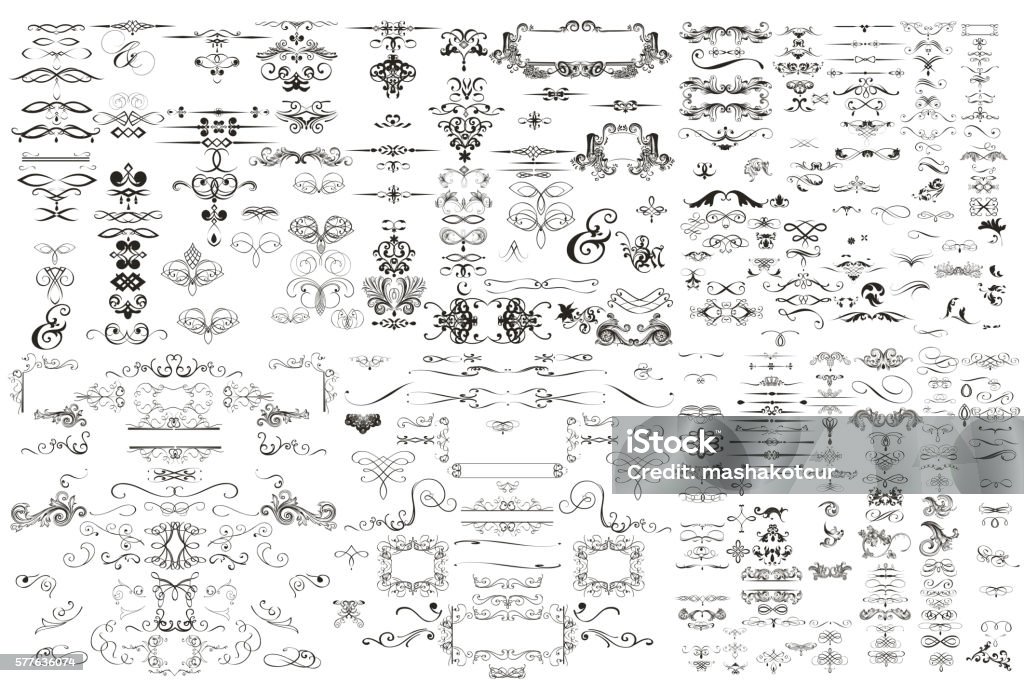 Collection de vecteur calligraphic arabesques, spirales - clipart vectoriel de Motif ornemental libre de droits