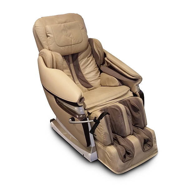istock Brown leather comfortable reclining massage chair 577638400