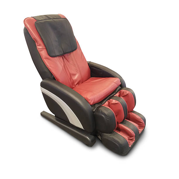 istock Red leather comfortable reclining massage chair. 577638440