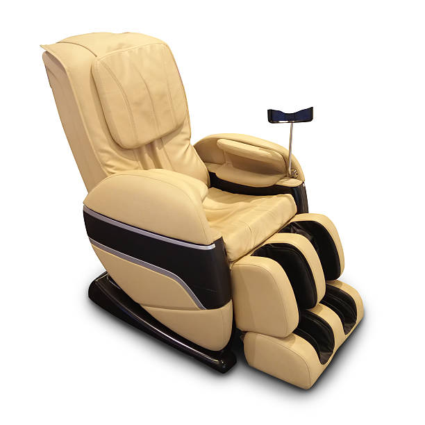 istock Brown leather comfortable reclining massage chair. 577638476