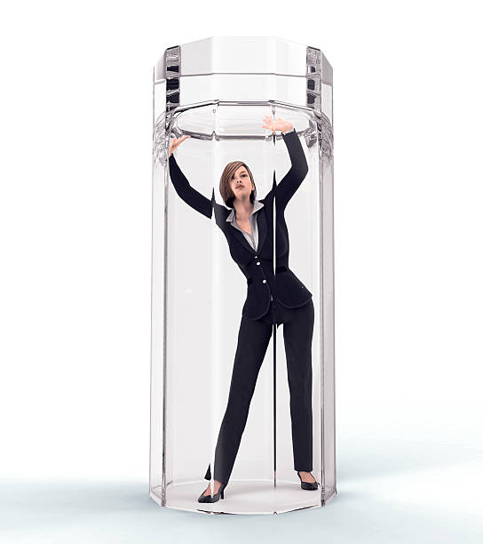 business woman under glass ceiling business woman under glass ceiling, 3d illustration breaking glass ceiling stock pictures, royalty-free photos & images