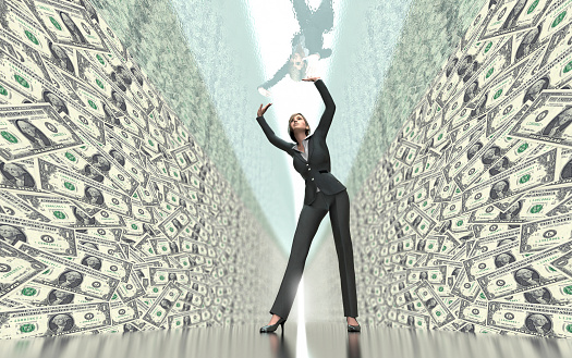 business woman under glass ceiling, 3d illustration