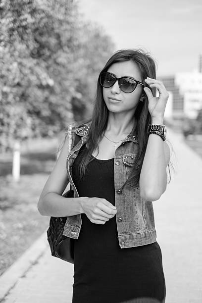 istock Beautiful girl in a denim suit 577642406