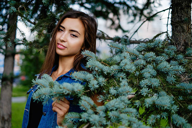 istock Beautiful girl in a denim suit 577642828