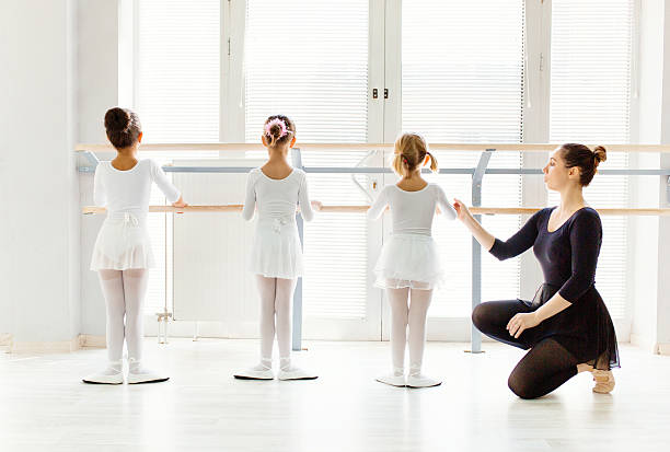istock Ballet teacher helping girls with postures during ballet class. 577644310