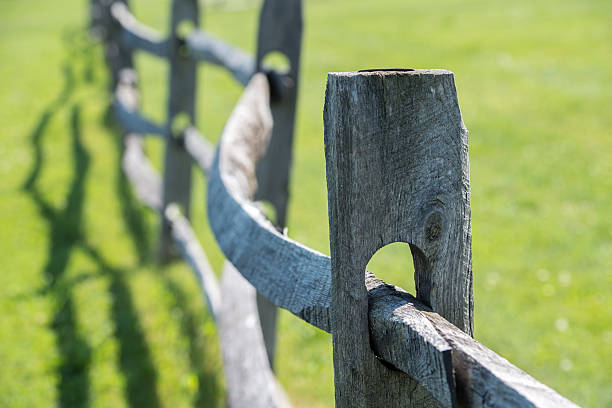 istock old wood fence on green grass background 577645012