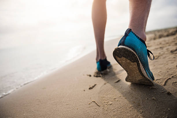 istock Mark of foot on the sand 577645046