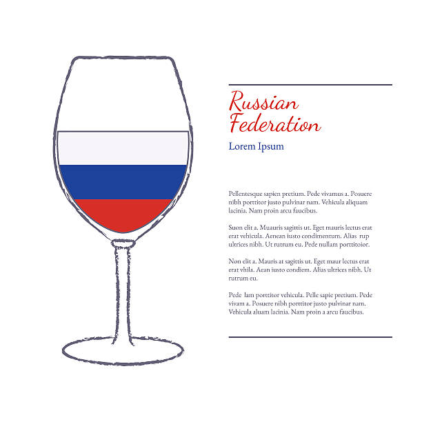 Top wine producing countries Rough brush stroked wine glass with National flag of Russia, top wine making country. Graphic design elements isolated on white background. Template with place for your text. Vector illustration. как принимать настойку восковой моли stock illustrations