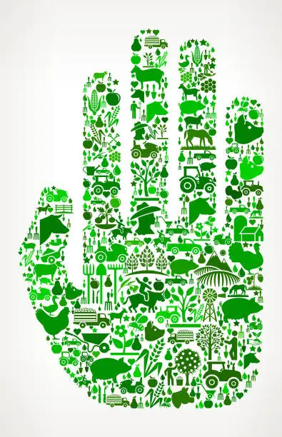 Vector illustration of Hand Farming and Agriculture Green Icon Pattern