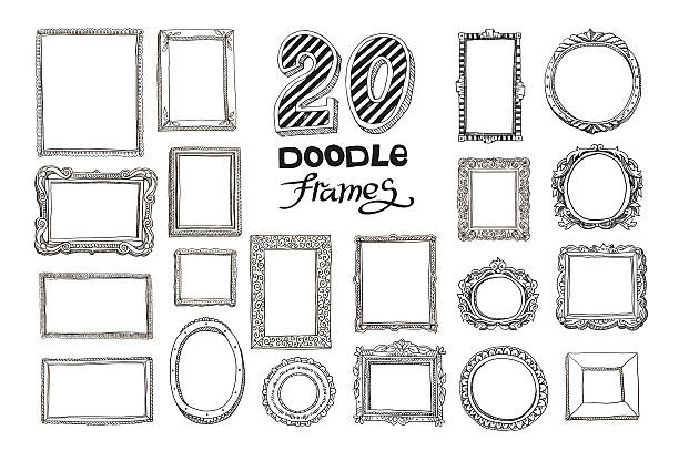 handgezeichnete doodle-rahmen set - rahmen stock-grafiken, -clipart, -cartoons und -symbole