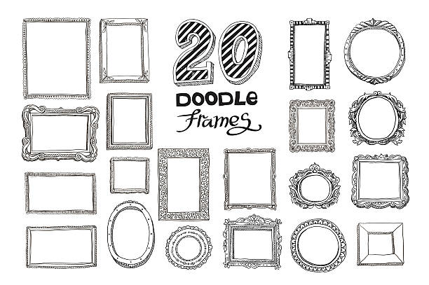 Hand drawn doodle frames set Hand drawn doodle frames set. Vector illustration. drawing artistic product stock illustrations