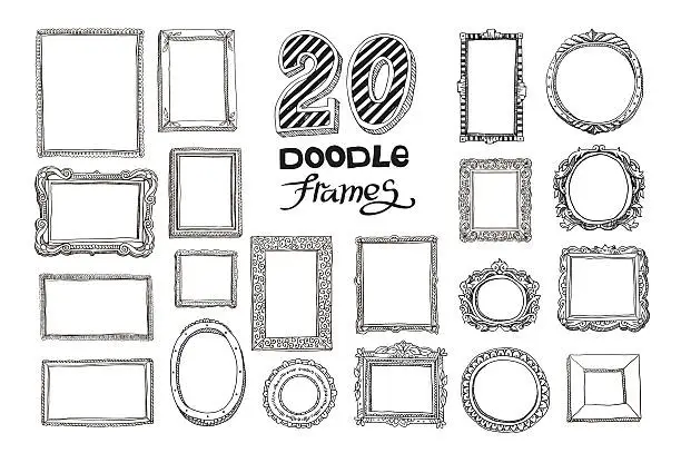 Vector illustration of Hand drawn doodle frames set