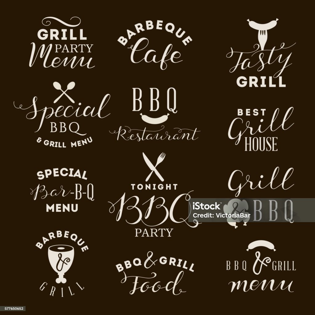 Barbeque Labels Barbecue And Grill Labels Set Stock Illustration - Download Image Now ...