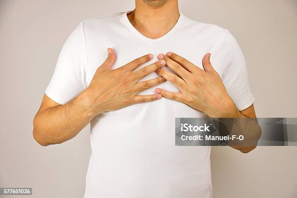 Man With Respiration Problems Stock Photo - Download Image Now - Breast, Men, Chest - Torso