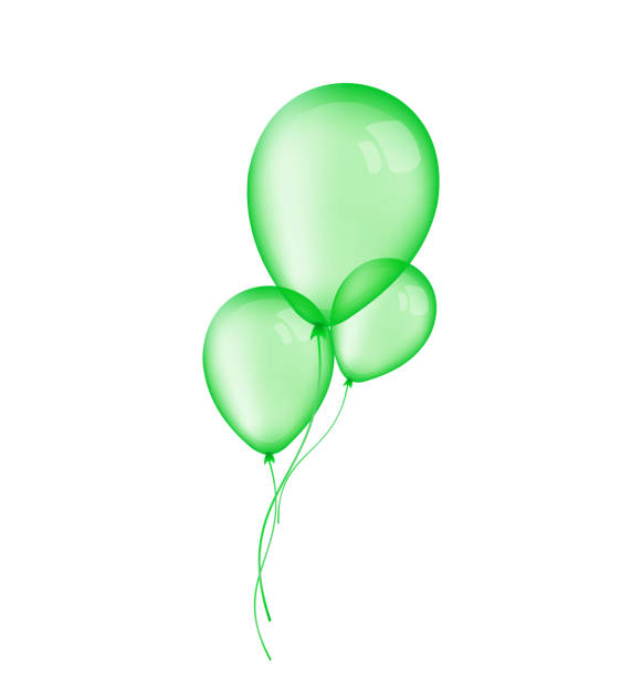 trzy zielone balony odizolowane na białym tle - birthday balloon bouquet clip art stock illustrations