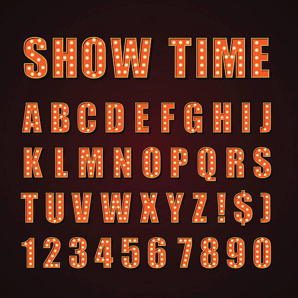 istock Vector orange neon lamp letters font show cinema or theather 577652402