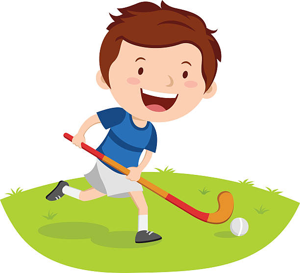 ilustraciones, imágenes clip art, dibujos animados e iconos de stock de jugador de hockey  - hockey cesped