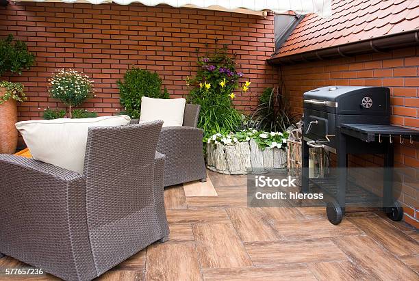 Barbecue Place In The Garden Stock Photo - Download Image Now - Apartment, Armchair, Arranging