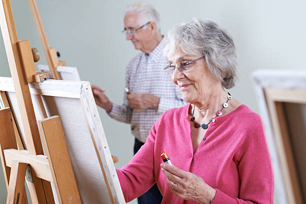 Seniors Attending Painting Class Together Stock Photo - Download Image Now  - Painting - Activity, Senior Adult, Hobbies - Istock
