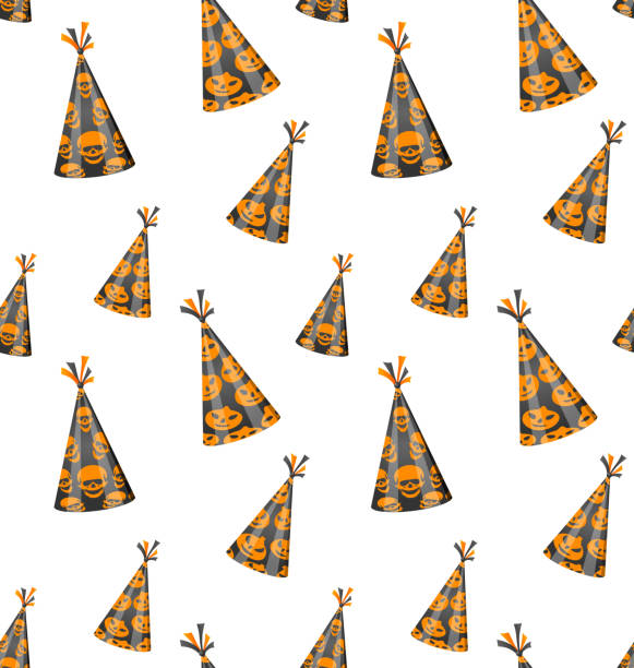 bildbanksillustrationer, clip art samt tecknat material och ikoner med halloween seamless pattern - party hat