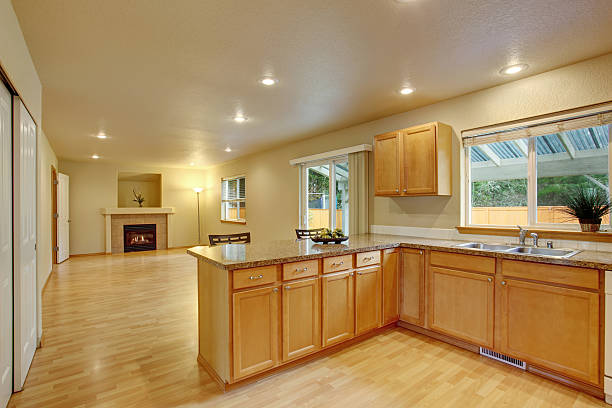 istock New classic wood large kitchen with grey counter top 577659934