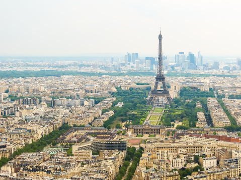 Aerial view of Paris city with Eiffel Tower, France