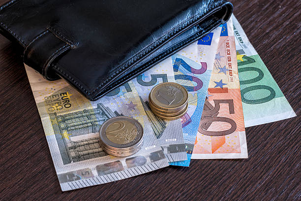 istock Wallet with euro banknotes and coins 577660550
