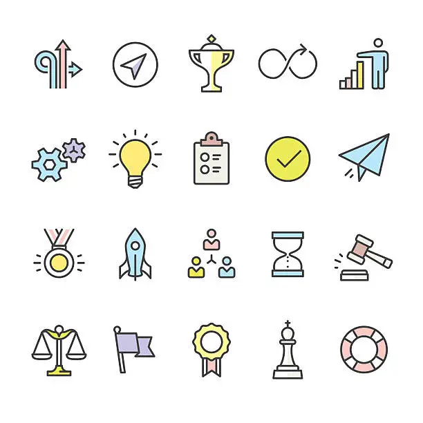 Vector illustration of Productivity pack - outline color vector icons