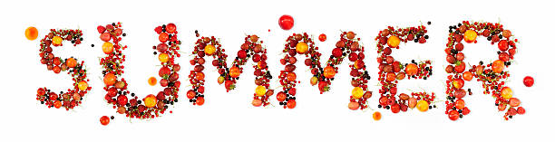 istock Summer word of red berries on white background 577934402