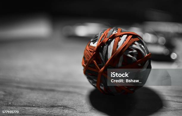 Rubber Band Ball Black And White Stock Photo - Download Image Now - Black And White, Horizontal, Isolated Color