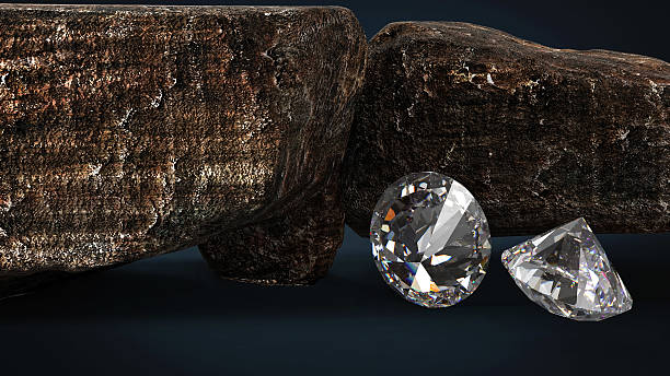istock Brilliant diamonds and rocky boulders 3d illustration 577936666