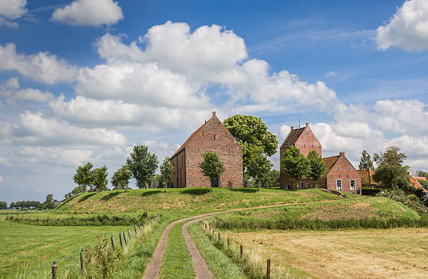 Medieval church on a mound in Ezinge, Holland