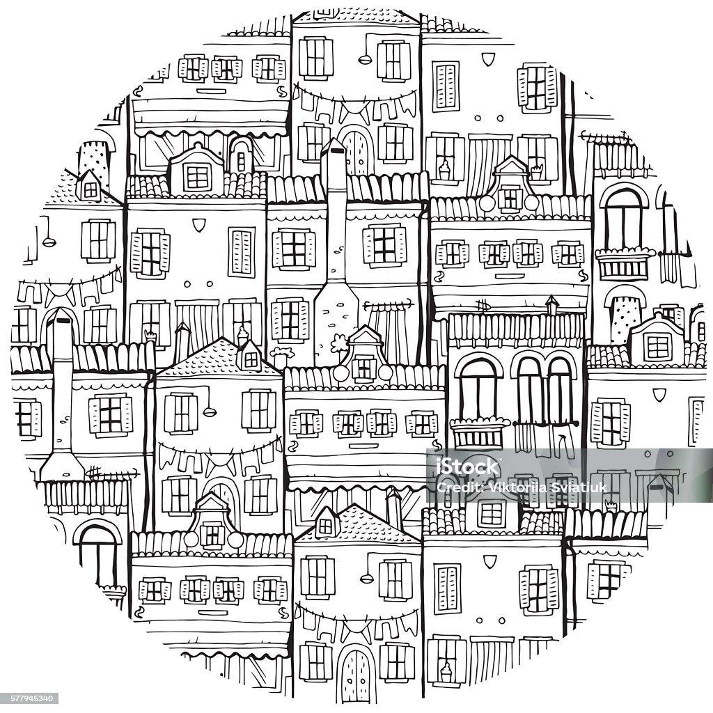 House set in circle. Travel and Architecture Theme. Circle stock vector