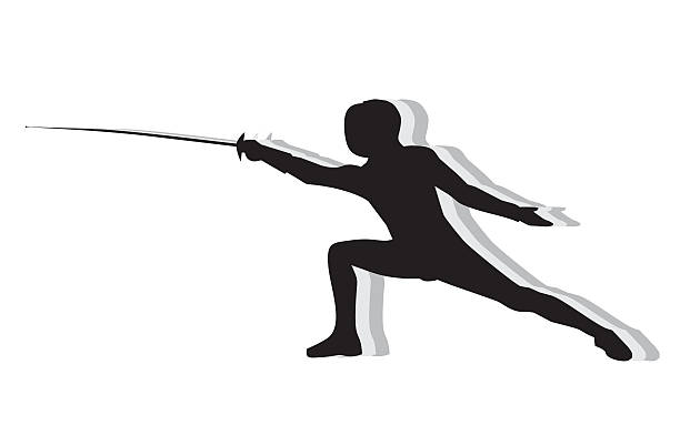 Silhouette with the sword practicing in fencing Illustration of Isolated Silhouette over white background with the sword practicing in fencing. fencing sport stock illustrations