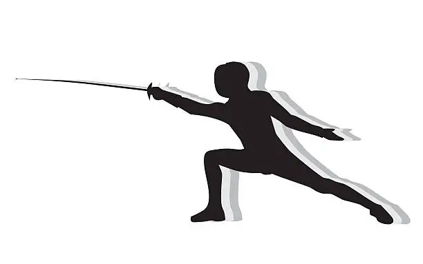 Vector illustration of Silhouette with the sword practicing in fencing