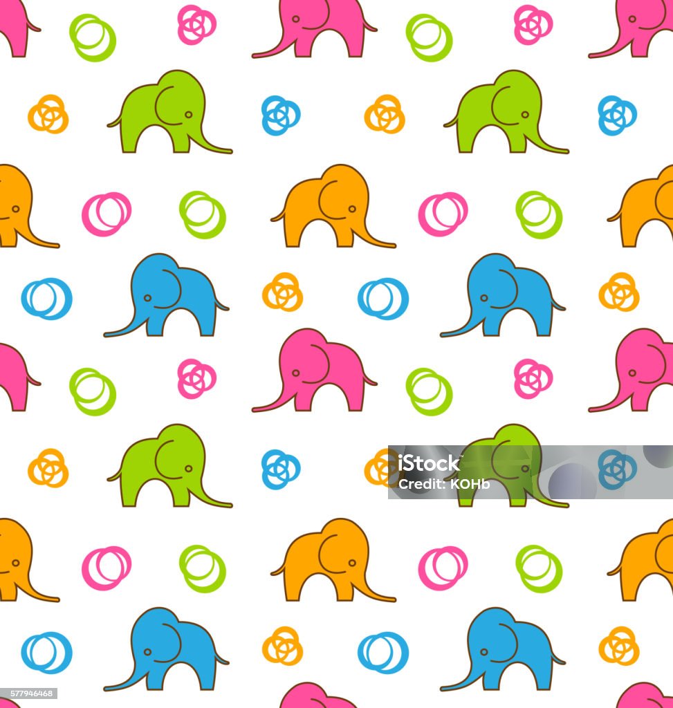 Seamless Texture with Colorful Cartoon Elephants Illustration Seamless Texture with Colorful Cartoon Elephants - Vector Elephant stock vector