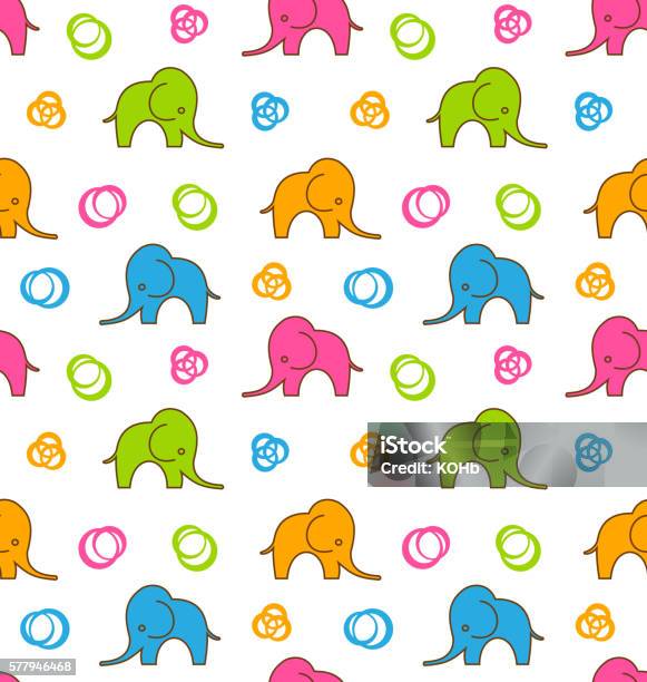 Seamless Texture With Colorful Cartoon Elephants Stock Illustration - Download Image Now - Elephant, Abstract, Animal