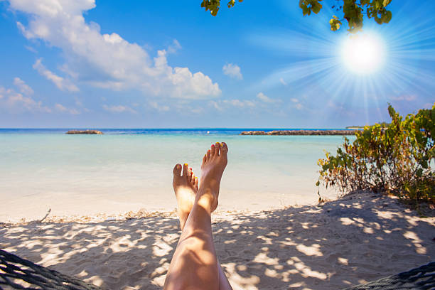 istock sandy feet on the beach with clear ocean water under 577947674