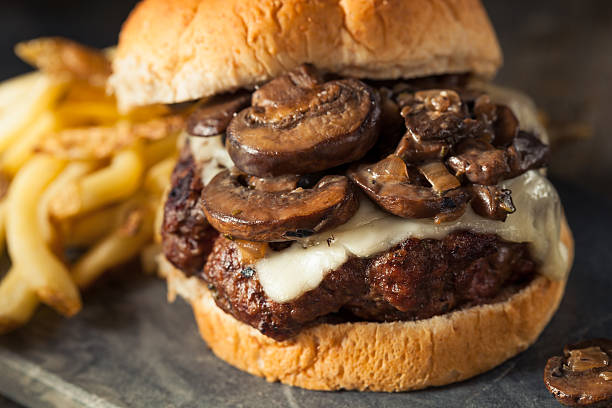 Homemade Grassfed Mushroom and Swiss Cheese Hamburger