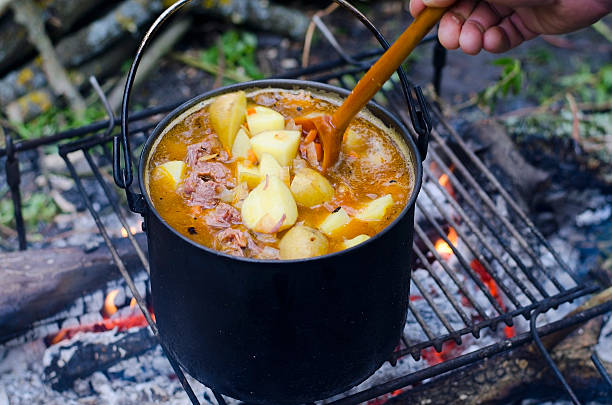 la cuisson de soupe sur le feu - kettle foods photos et images de collection