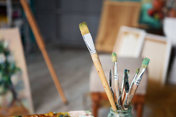 istock Closeup of painting brushes 577949020
