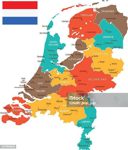 Colored Netherlands Map Stockvectorkunst en meer beelden van Amsterdam - Amsterdam, Beschrijvende kleur, Blauw