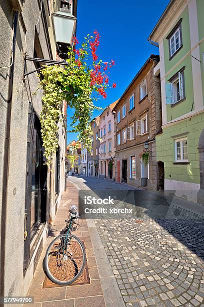 Romantic Old Street Of Ljubljana Stock Photo - Download Image Now - Architecture, Bicycle, Blue