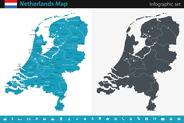stockillustraties, clipart, cartoons en iconen met map of netherlands - infographic set - groningen