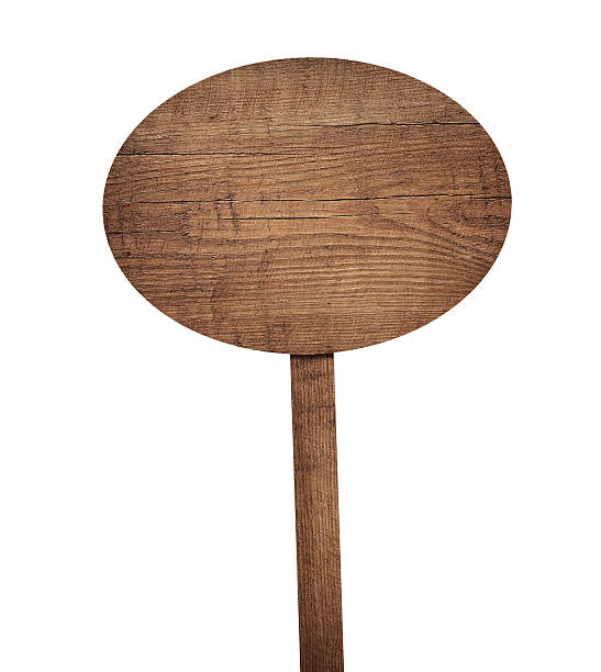 istock Old weathered brown oval wooden sign. 577950404