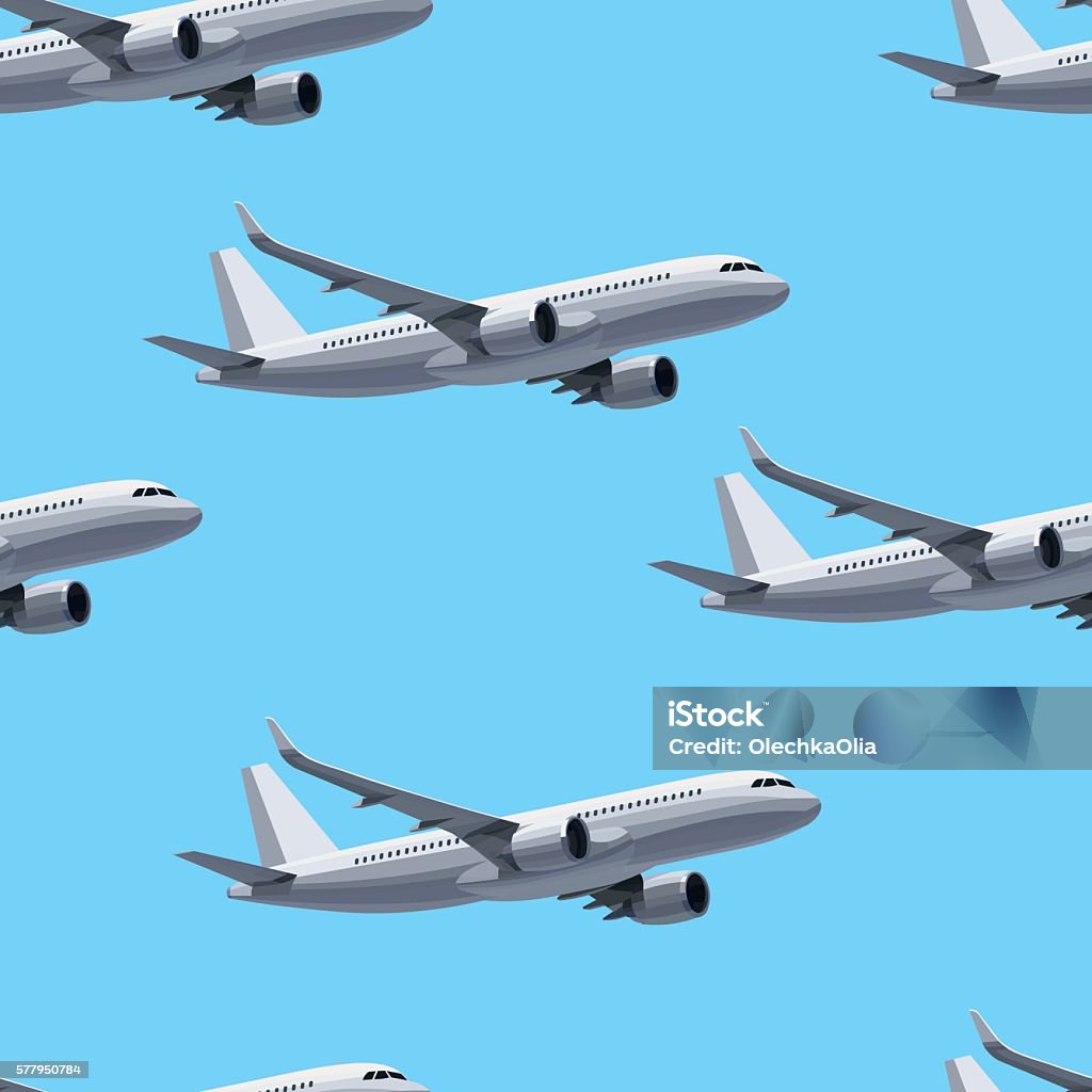 Flying Layout Vector Flying Plane Concept Seamless Pattern Vector Illustration Blue Sky ...
